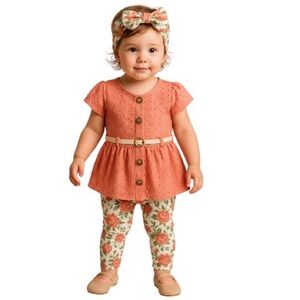 Little Lass Belted 3 Piece Floral Set - 2T